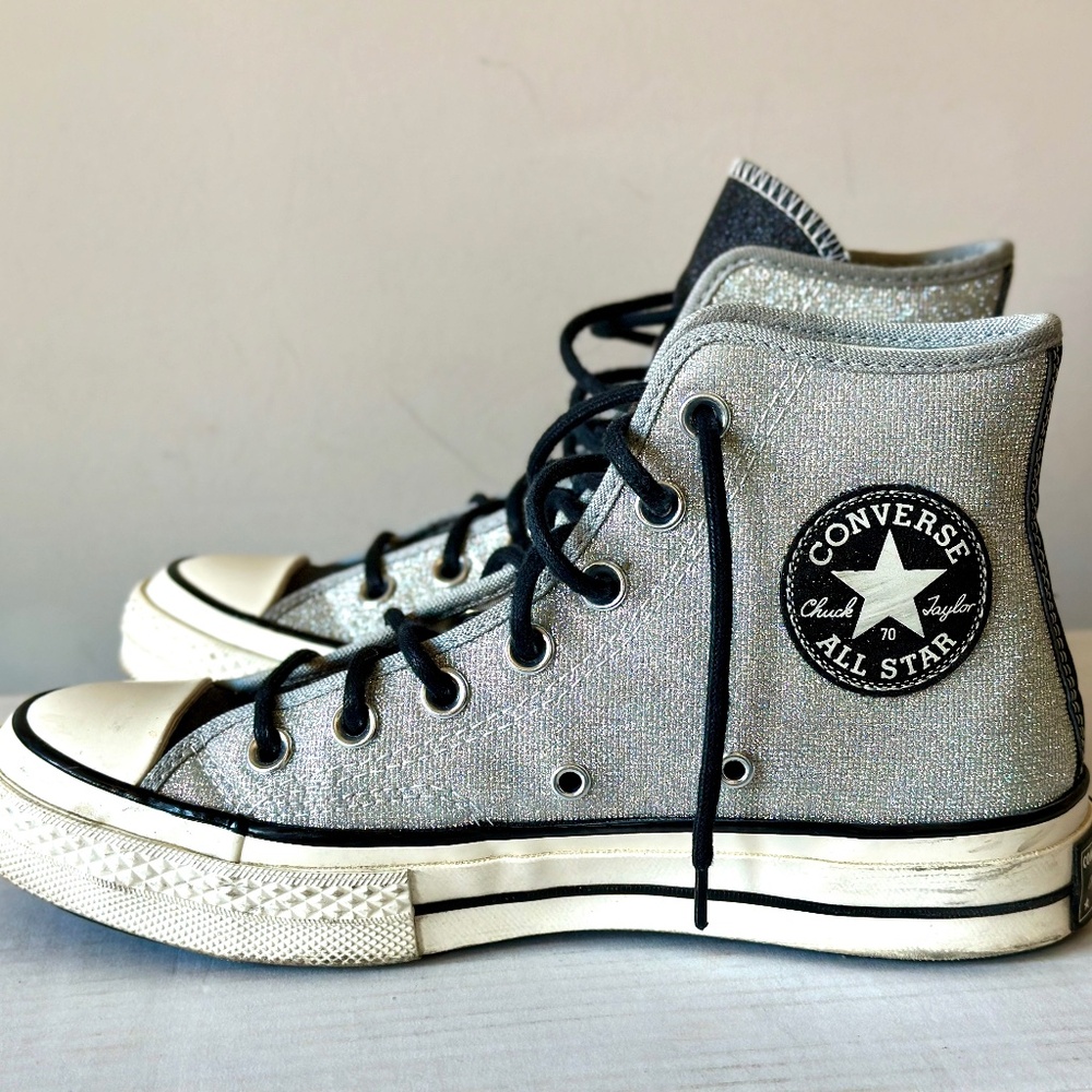Converse platform high tops silver sparkle 7